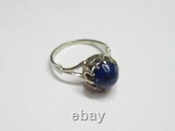 Cute Vintage Soviet Ring Russian Sterling Silver 925 Lapis Lazuli USSR Size 8