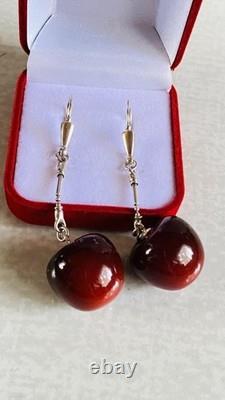 Earrings Cherries silver 22 karat 925 USSR Vintage Russian Soviet gift 194