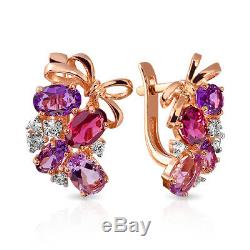 Earrings Rose Gold 14K NEW Russian fine jewelry USSR style 585 3.84g amethyst