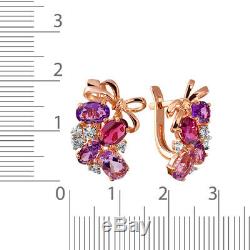 Earrings Rose Gold 14K NEW Russian fine jewelry USSR style 585 3.84g amethyst
