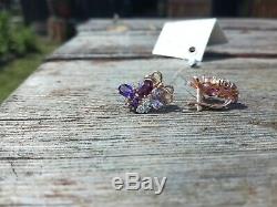 Earrings Rose Gold 14K NEW Russian fine jewelry USSR style 585 3.84g amethyst