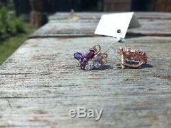 Earrings Rose Gold 14K NEW Russian fine jewelry USSR style 585 3.84g amethyst