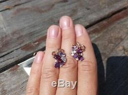 Earrings Rose Gold 14K NEW Russian fine jewelry USSR style 585 3.84g amethyst