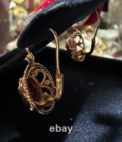 Earrings Ruby Women Jewelry Gold 14K Soviet USSR