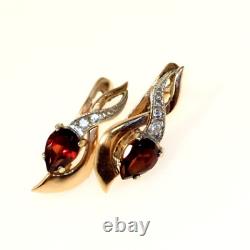 Earrings Russian Cubic zirconia gold Rose 14K 585 NEW USSR Soviet style 4.18g