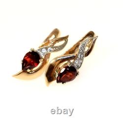 Earrings Russian Cubic zirconia gold Rose 14K 585 NEW USSR Soviet style 4.18g