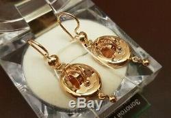 Earrings Russian gold Rose gold 14K 585 NEW USSR Soviet style 5.1g samovar long