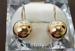 Earrings balls Russian gold Rose 14K 585 NEW USSR Soviet style Original100% RARE