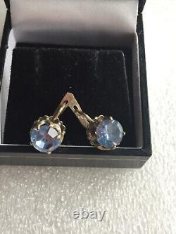 Earrings silver 875 Russian Soviet topaz labor vintage USSR Rare old antique