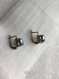 Earrings silver 875 Russian Soviet topaz labor vintage USSR Rare old antique