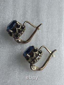 Earrings silver 875 Russian Soviet topaz labor vintage USSR Rare old antique
