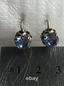 Earrings silver 875 Russian Soviet topaz labor vintage USSR Rare old antique