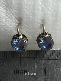 Earrings silver 875 Russian Soviet topaz labor vintage USSR Rare old antique