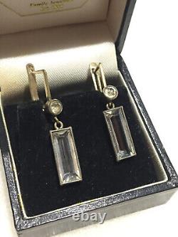 Earrings silver 875 gold Russian Soviet vintage gems USSR Rock crystal Rare
