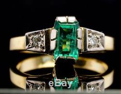 Emerald Diamond Ring 18K Yellow Gold 750 Russian USSR Soviet Union Vintage