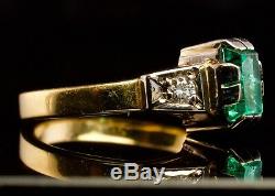 Emerald Diamond Ring 18K Yellow Gold 750 Russian USSR Soviet Union Vintage