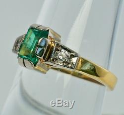 Emerald Diamond Ring 18K Yellow Gold 750 Russian USSR Soviet Union Vintage