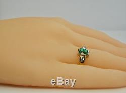 Emerald Diamond Ring 18K Yellow Gold 750 Russian USSR Soviet Union Vintage