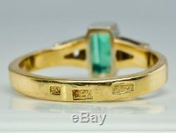 Emerald Diamond Ring 18K Yellow Gold 750 Russian USSR Soviet Union Vintage