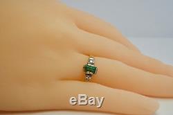 Emerald Diamond Ring 18K Yellow Gold 750 Russian USSR Soviet Union Vintage