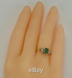 Emerald Diamond Ring 18K Yellow Gold 750 Russian USSR Soviet Union Vintage