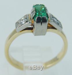 Emerald Diamond Ring 18K Yellow Gold 750 Russian USSR Soviet Union Vintage