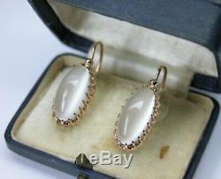 Estate Soviet Russian 583 14k Rose Gold Natural Moonstone Earrings