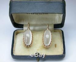 Estate Soviet Russian 583 14k Rose Gold Natural Moonstone Earrings