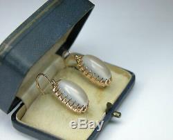 Estate Soviet Russian 583 14k Rose Gold Natural Moonstone Earrings