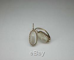 Estate Soviet Russian 583 14k Rose Gold Natural Moonstone Earrings