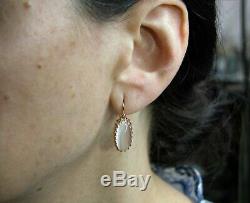 Estate Soviet Russian 583 14k Rose Gold Natural Moonstone Earrings