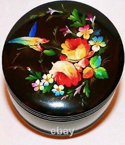FEDOSKINO Soviet USSR Russian Lacquer Box 1980s H/Painted Flowers & Bird+Paper