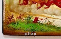 FEDOSKINO Soviet USSR Russian Large Lacquer Box Hand Painted TROYKA Signed Dated