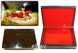 FEDOSKINO Soviet USSR Russian Large Lacquer Box Hand Painted TROYKA Signed Dated