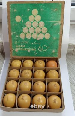 FULL Set of 16 Rare Vintage Soviet Russian Billiard Balls USSR 60mm