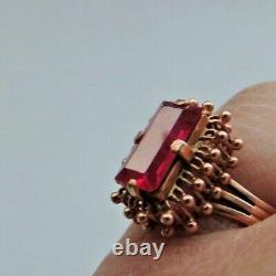 Fantastic Vintage Soviet Russian 583,14k Gold Ring With Ruby Size 9