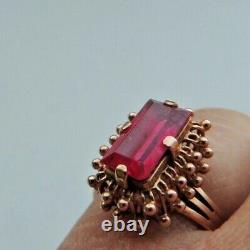 Fantastic Vintage Soviet Russian 583,14k Gold Ring With Ruby Size 9