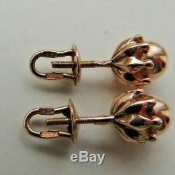 Fantastic Vintage Soviet Russian 583,14k Solid Rose Gold Earrings