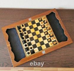 Fastship Book chess set Soviet russian wooden intarsia Vintage USSR antique
