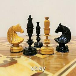 Fastship Wooden vintage hand carved soviet chess set USSR russian antique chess