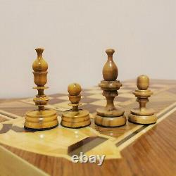 Fastship Wooden vintage hand carved soviet chess set USSR russian antique chess