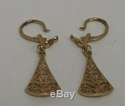 Filigree Earrings Vintage russian Soviet USSR jewelry Gold 14K 585 Star