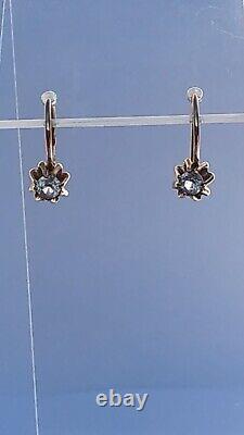 Fine Antique Soviet Russian USSR 14k 583 Rose Pink Gold Alexandrite Earrings