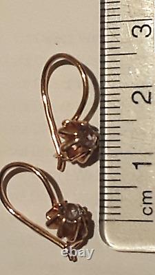 Fine Antique Soviet Russian USSR 14k 583 Rose Pink Gold Alexandrite Earrings