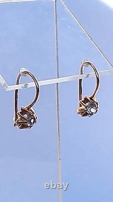 Fine Antique Soviet Russian USSR 14k 583 Rose Pink Gold Alexandrite Earrings