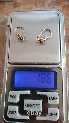 Fine Antique Soviet Russian USSR 14k 583 Rose Pink Gold Alexandrite Earrings