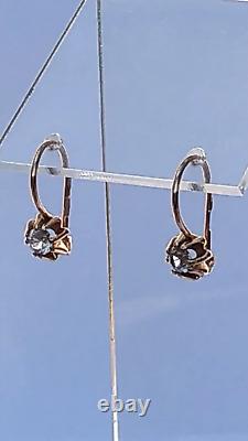 Fine Antique Soviet Russian USSR 14k 583 Rose Pink Gold Alexandrite Earrings