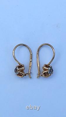Fine Antique Soviet Russian USSR 14k 583 Rose Pink Gold Alexandrite Earrings
