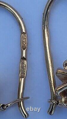 Fine Antique Soviet Russian USSR 14k 583 Rose Pink Gold Alexandrite Earrings