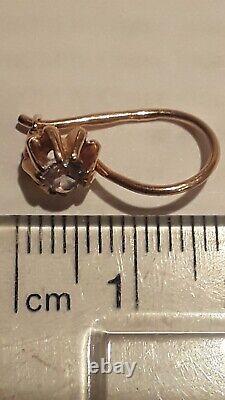 Fine Antique Soviet Russian USSR 14k 583 Rose Pink Gold Alexandrite Earrings